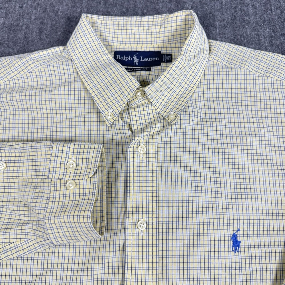 Ralph Lauren Men's XL Classic Fit Yellow Blue Plaid Cotton Button Down Shirt